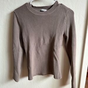 Abercrombie & Fitch Taupe Ribbed Long Sleeve Top